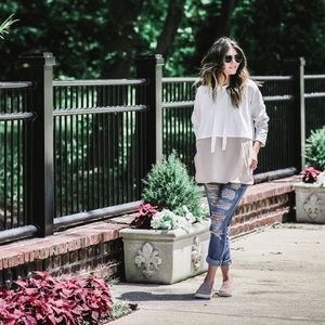 Neutral Color Block Hooded Pullover + Pockets